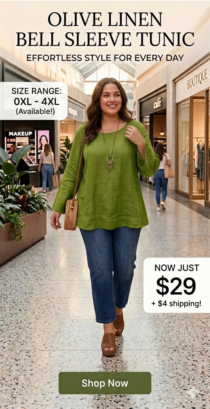 Olive linen bell sleeve tunic
