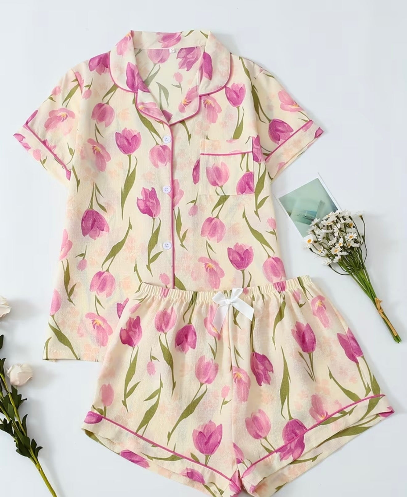 Tulip Dreams Pajama Set – Soft Floral Lounge Set